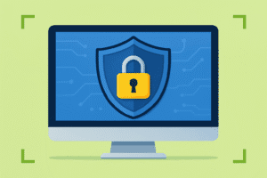 Ilustração de segurança de site WordPress com cadeado e escudo