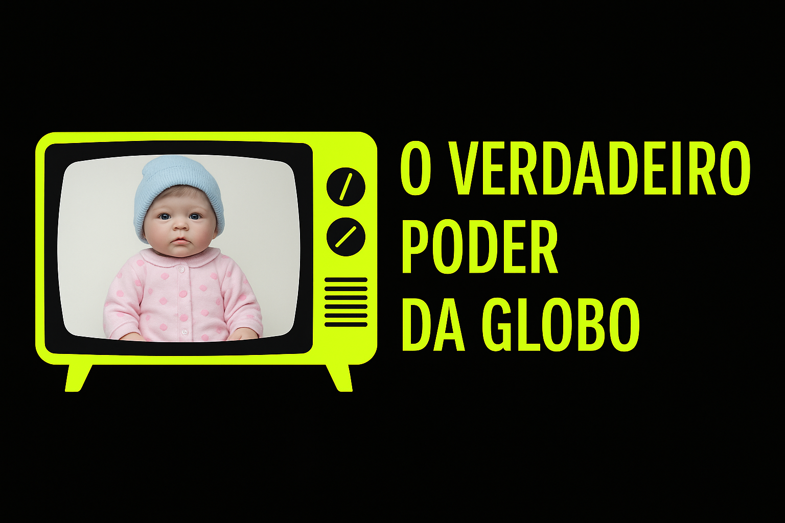 Arte digital com fundo preto, texto branco em caixa alta e borda verde-limão com a frase “O verdadeiro poder da mídia: como uma reportagem da Globo virou pauta nacional”, ao lado de um ícone de TV com o símbolo da Rede Globo.