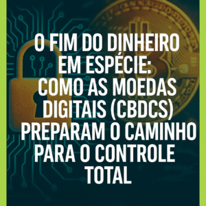 “Ilustração de moeda digital com circuitos eletrônicos, simbolizando o controle financeiro global das CBDCs.”