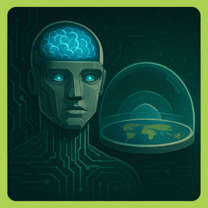 Imagem representando a inteligência artificial dominando o mundo, com elementos tecnológicos, circuitos e o planeta Terra ao fundo, ilustrando a automação e o controle global.