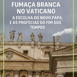 Basílica de São Pedro iluminada com a fumaça branca no céu, sinalizando a escolha do novo Papa, momento simbólico no Vaticano com ligação a profecias do fim dos tempos.