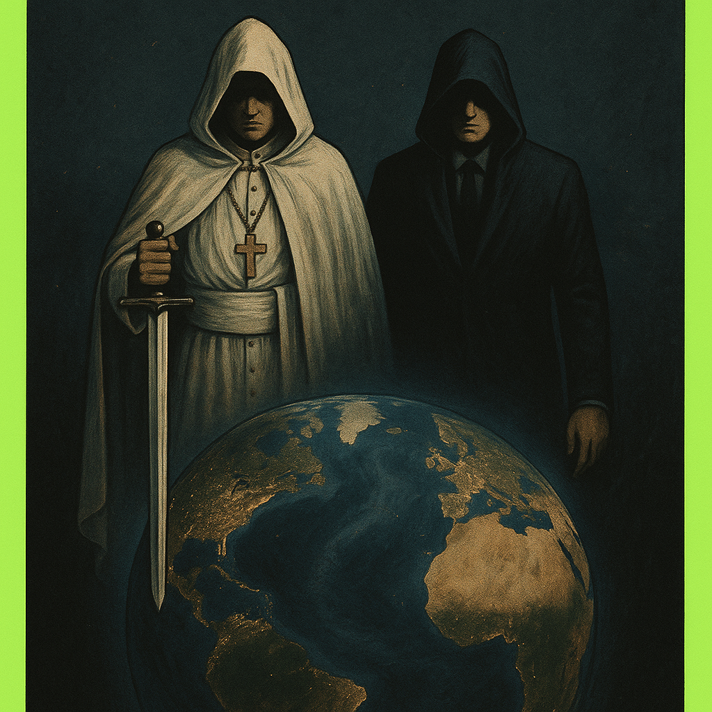 Imagem realista do Papa Leão XIV ao lado de líderes mundiais, simbolizando alianças estratégicas e polarização global.