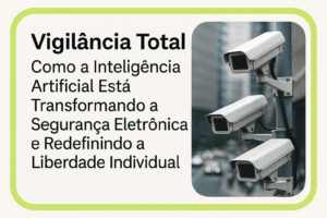 Imagem mostrando câmeras de segurança modernas com inteligência artificial em funcionamento em área urbana, simbolizando o avanço da vigilância em 2025.
