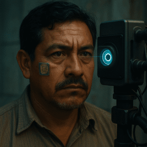 Homem mexicano é escaneado por biometria digital em processo obrigatório de registro populaciona