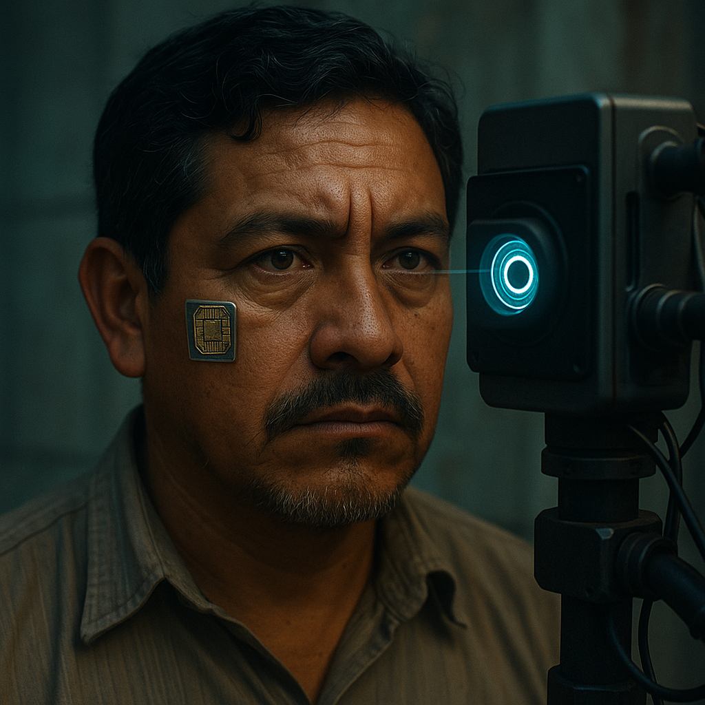 Homem mexicano é escaneado por biometria digital em processo obrigatório de registro populaciona